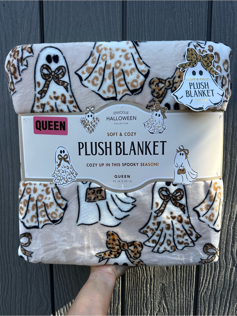 Leopard Ghost Print - Envogue Plush Halloween Blanket - Queen NWT